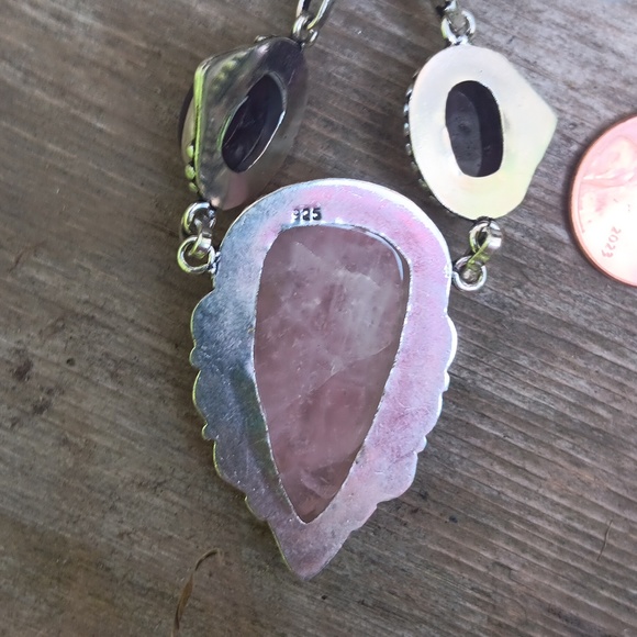 925 Sterling silver rose  quartz, amethyst  necklace new 18 inches long - Picture 3 of 3